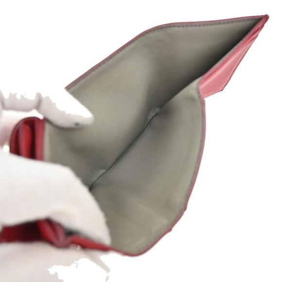 BOTTEGA VENETA INTRECCIATO Trifold Compact Wallet Leather Red Italy - Picture 10 of 13